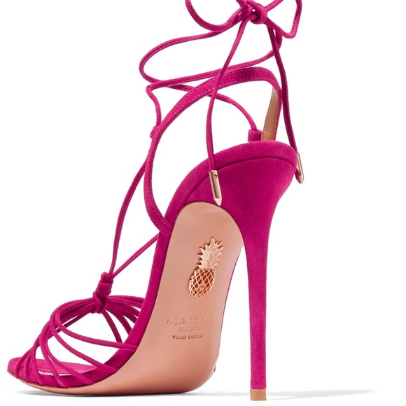 Aquazzura Magenta Suede Whisper Sandal 105 NIB Sz US9 / IT39 - Picture 6 of 15